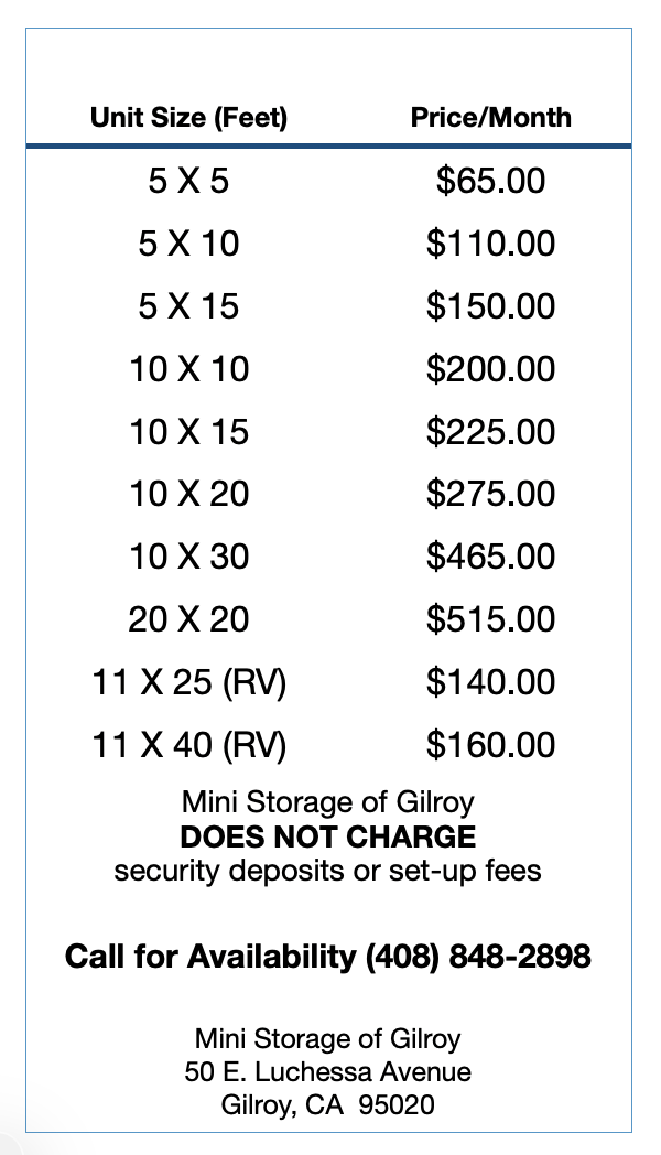 Standard Rental Rates Standard Rental Rates